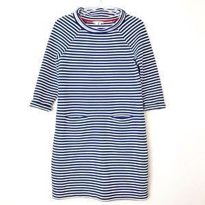Boden Ribbed Blue Striped Bardot Collar Dress